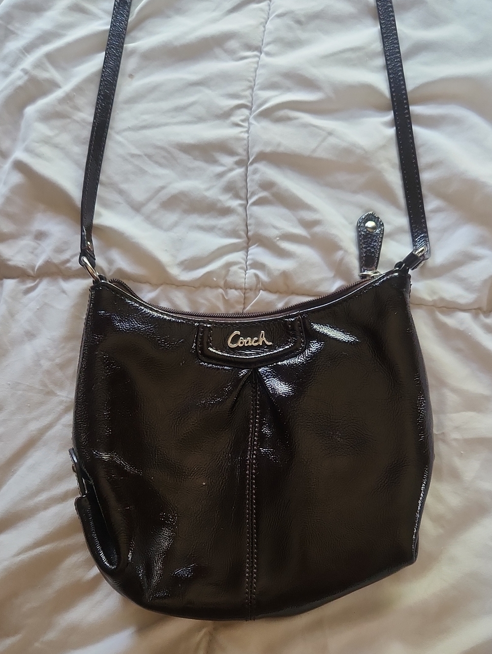 Coach Glossy Patent Leather Shoulder Bag - Black